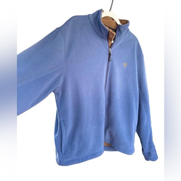TIMBERLAND Men’s Blue Fleece Zip-Up Jacket with Brown Lining - Picture 2 of 10